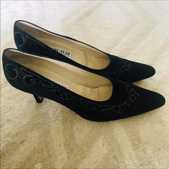 Pancaldi Suede Gold Embellished Pointed Toe Heels - Picture 4 of 5